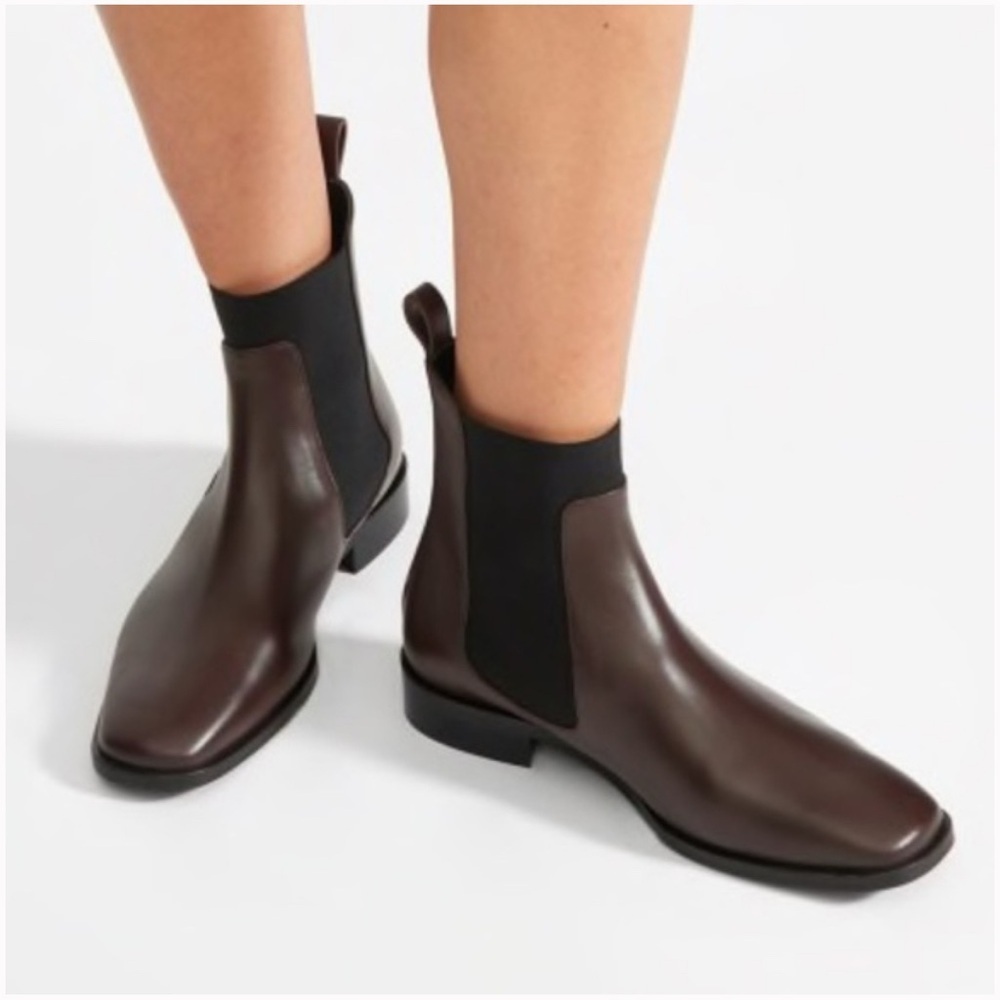 Everlane The Italian Leather Square Toe Chelsea Boot Women’s Size 8 Brown Black - Picture 2 of 7